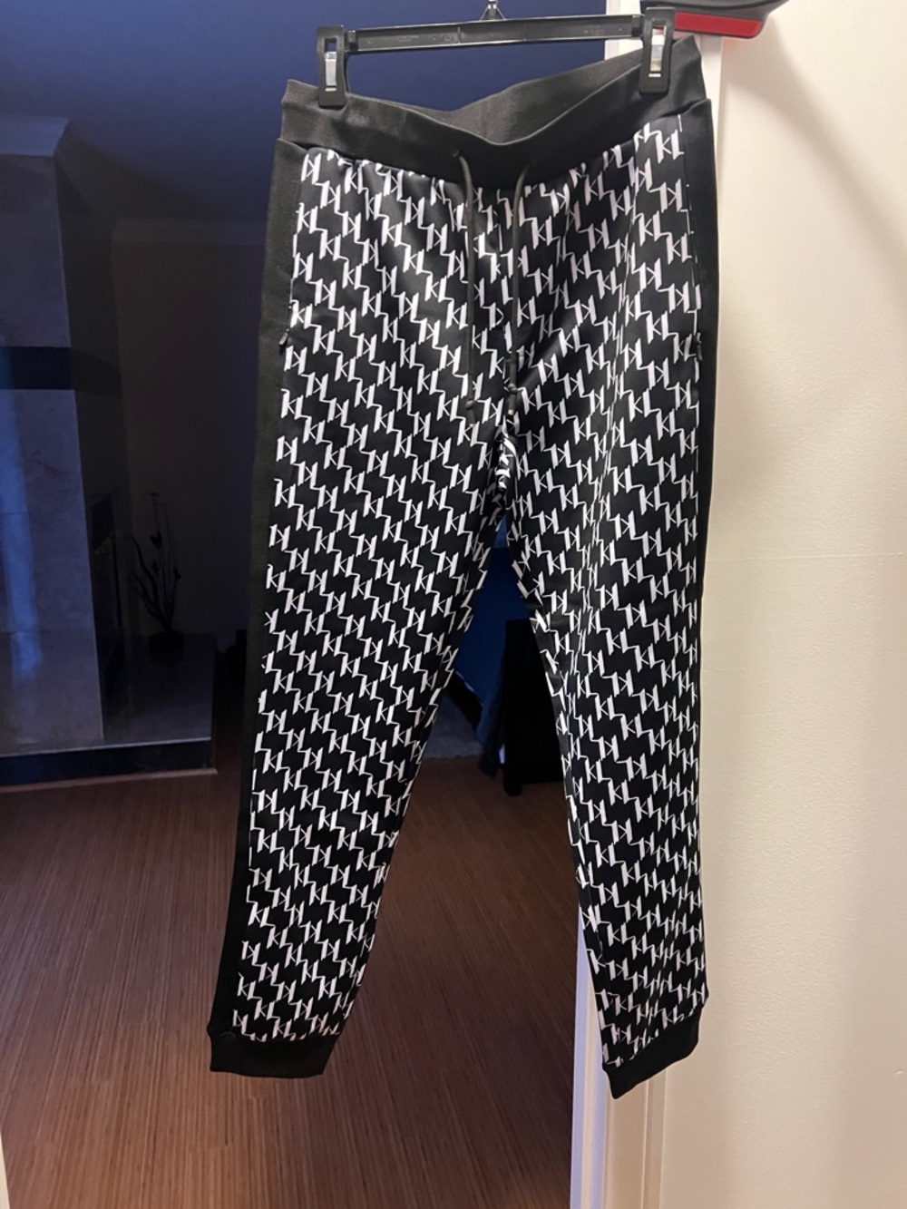 Karl Lagerfeld Black and White Logo-Pattern Joggers